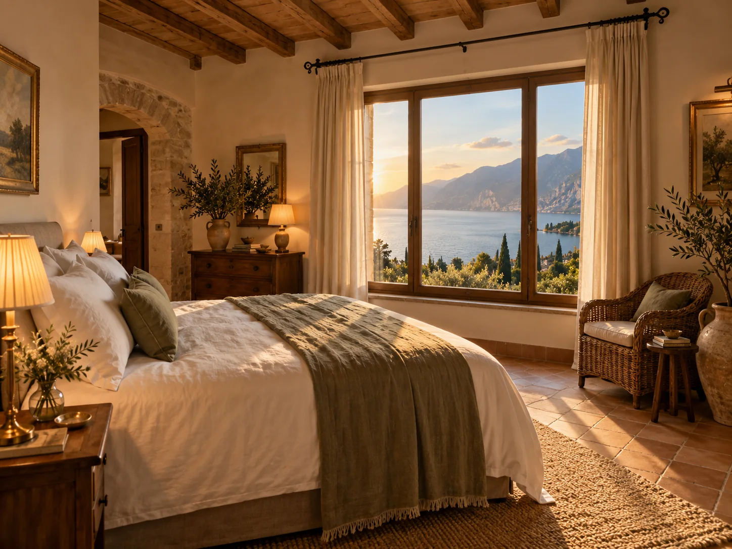 La Camera del Lago: il letto davanti alla finestra sul lago