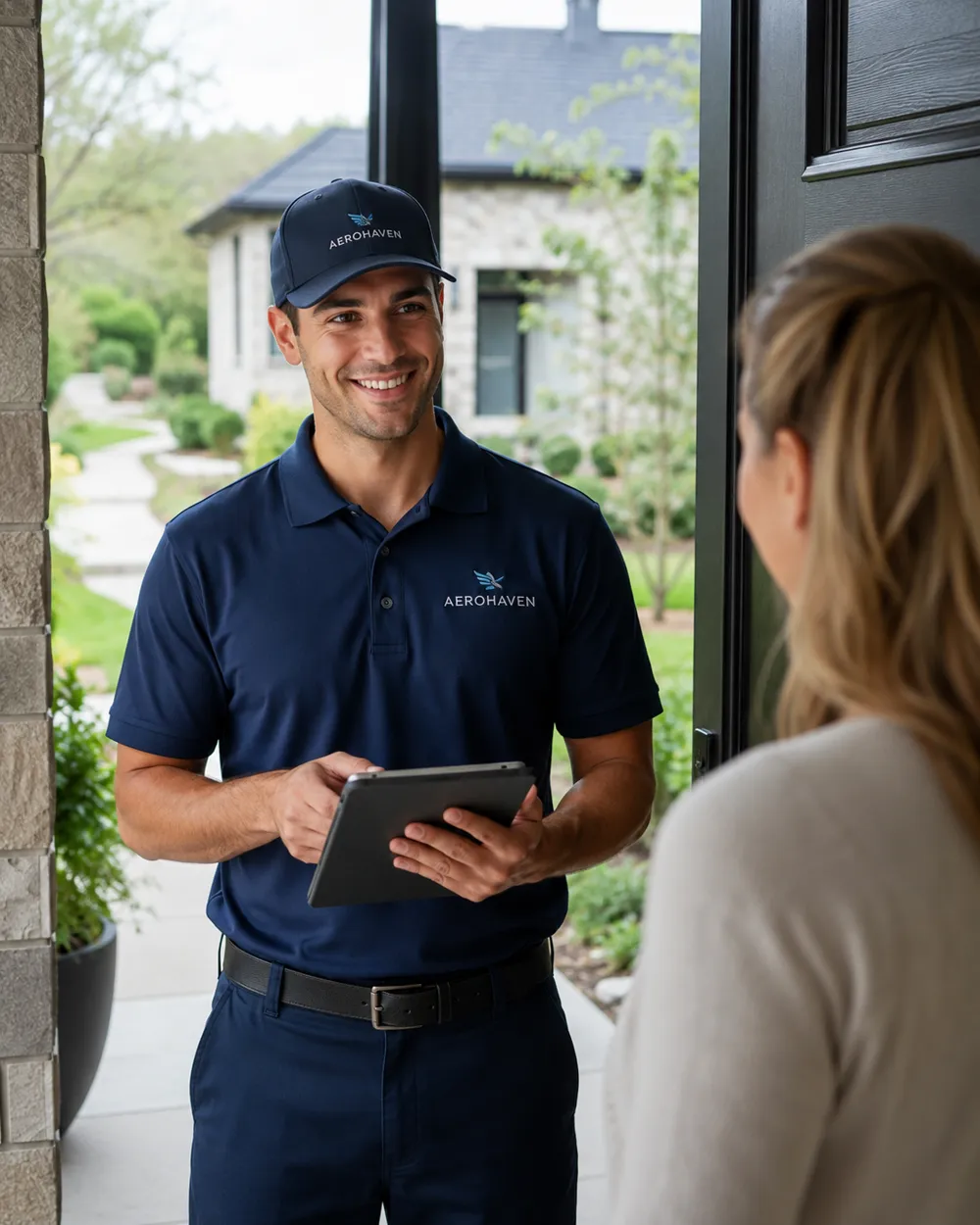 AeroHaven technician walking a homeowner through options on a tablet